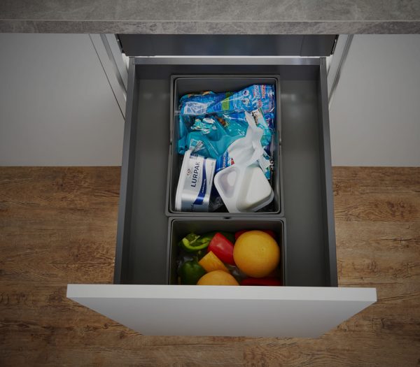 fitted Kitchen drawer bins